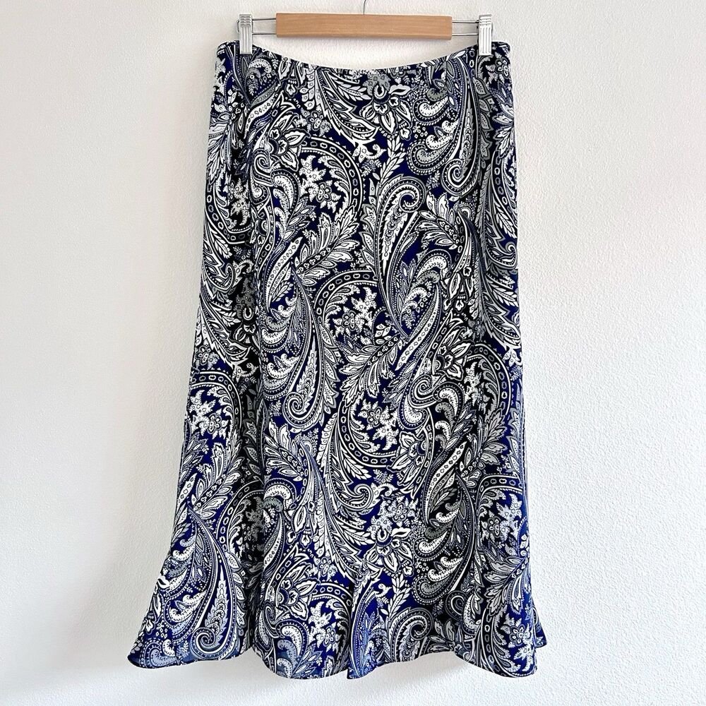 VTG Pendleton Size 10 Blue Paisley Silk Midi Skirt EUC